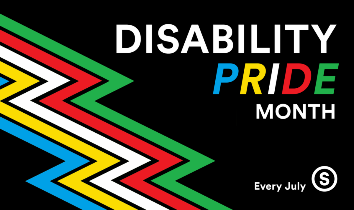 graphic with text that says "disability pride month"
