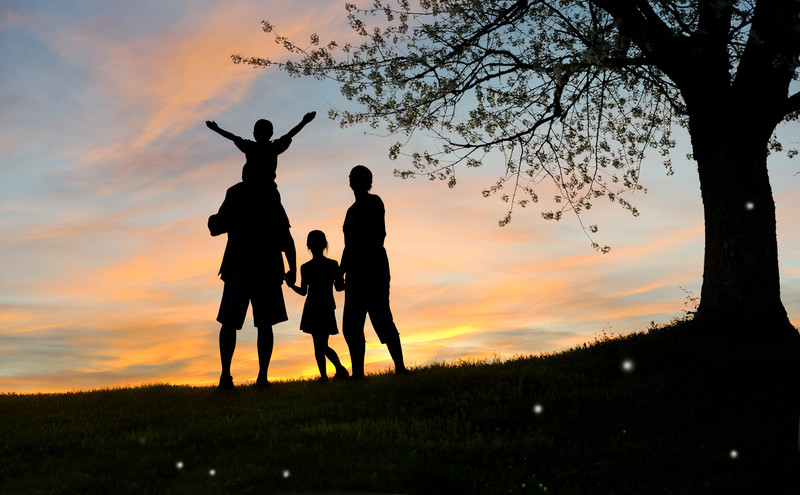 family at sunset