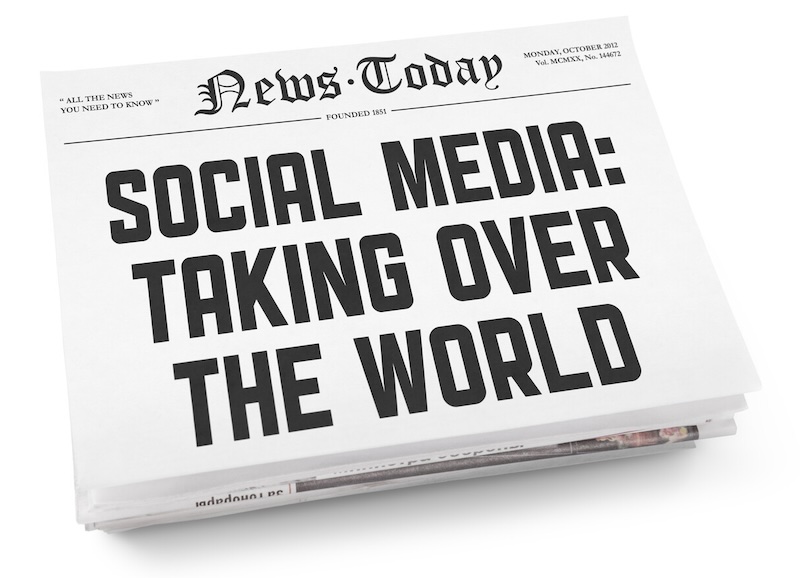 newspaper graphic with Social Media Taking Over the World headline