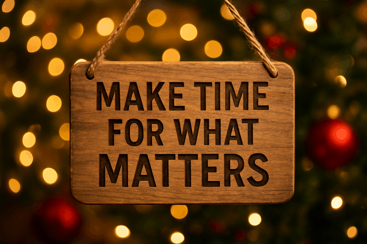 A wooden sign with the phrase Make Time for What Matters